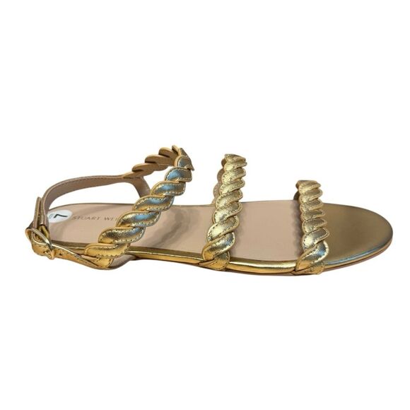 Stuart Weitzman Metalic Gold Leather Ankle Strap Gladiator Sandals Size 7 NEW - Picture 1 of 7